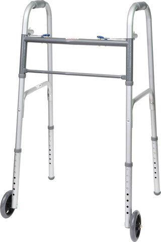 ProBasics Economy Two-Button Folding Steel Walker with 5" Wheels, (Adult)