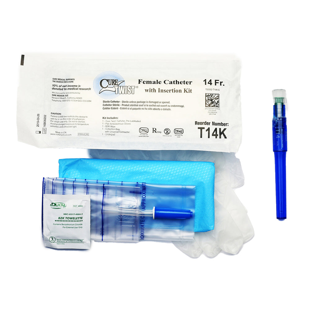 Cure Twist® Catheter – Female 6" Straight Tip, Pre-Lubricated with Insertion Kit