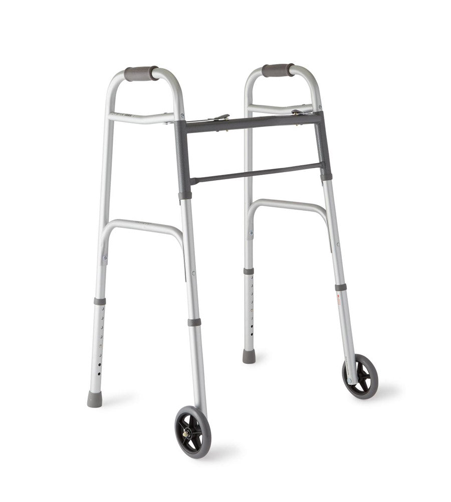 2-Button Folding Walker with 5" Wheels