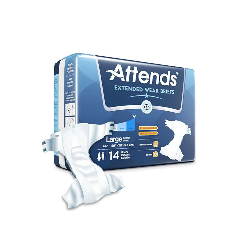 Attends Extended Wear Brief Adult Diapers with Tabs, Severe Absorbency