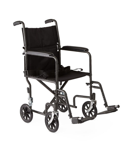 Medline Basic Steel Transport Chair, Hammertone, 19"