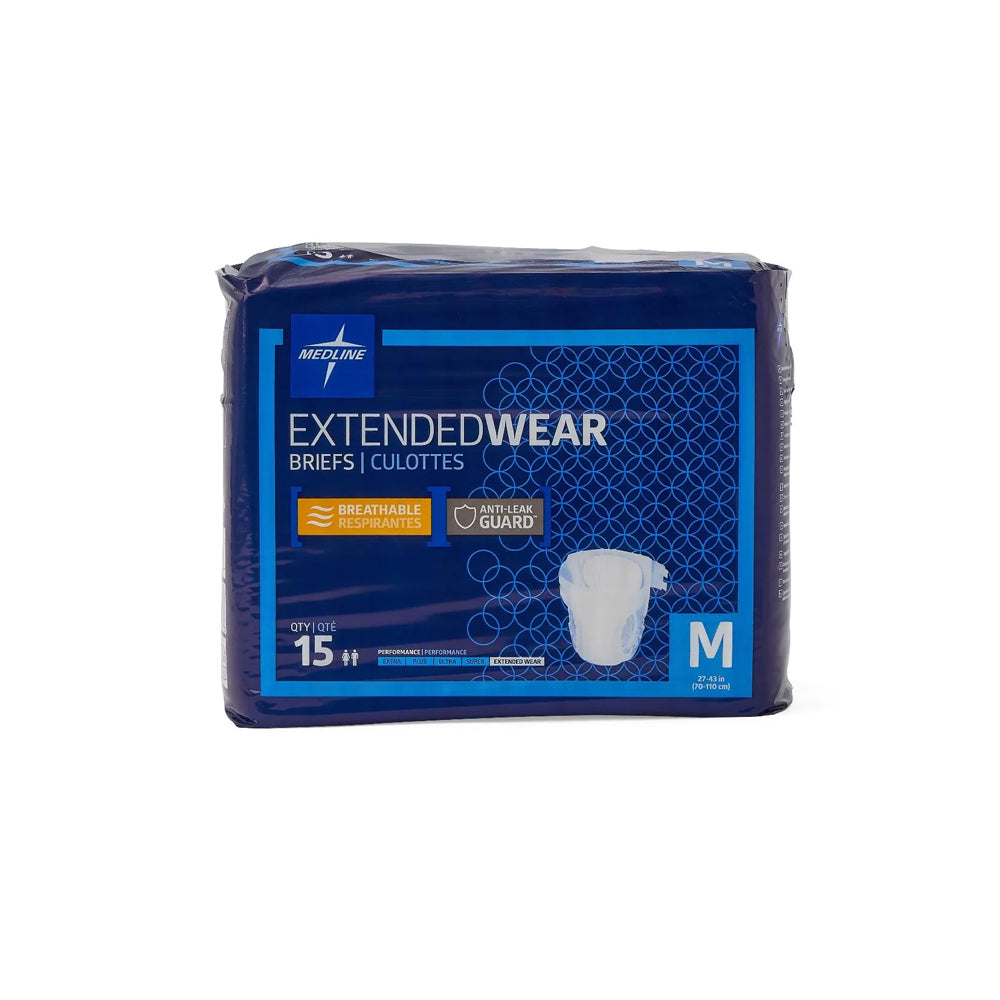 Medline Extended Wear Briefs with Tabs, Overnight Absorbency