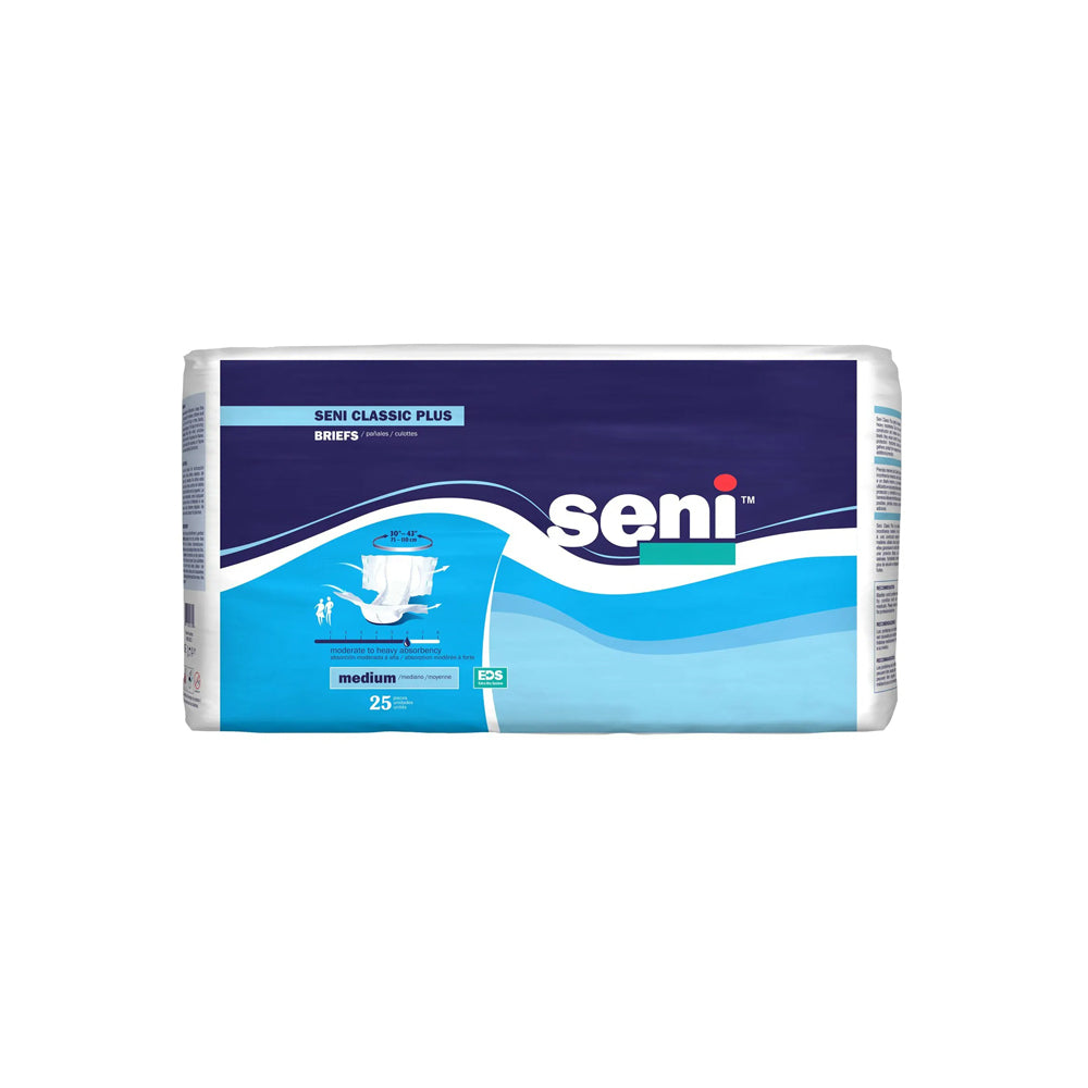 Seni Classic Plus Brief Adult Diapers with Tabs, Moderate Absorbency